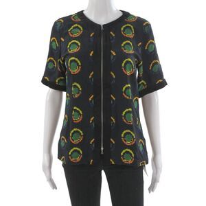 Dries Van Noten Women Black Geometric Crewneck Short Sleeve Top Size 36